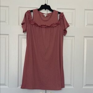 LC Lauren Conrad Dusty Rose Cold-Shoulder Ruffle Mini Dress